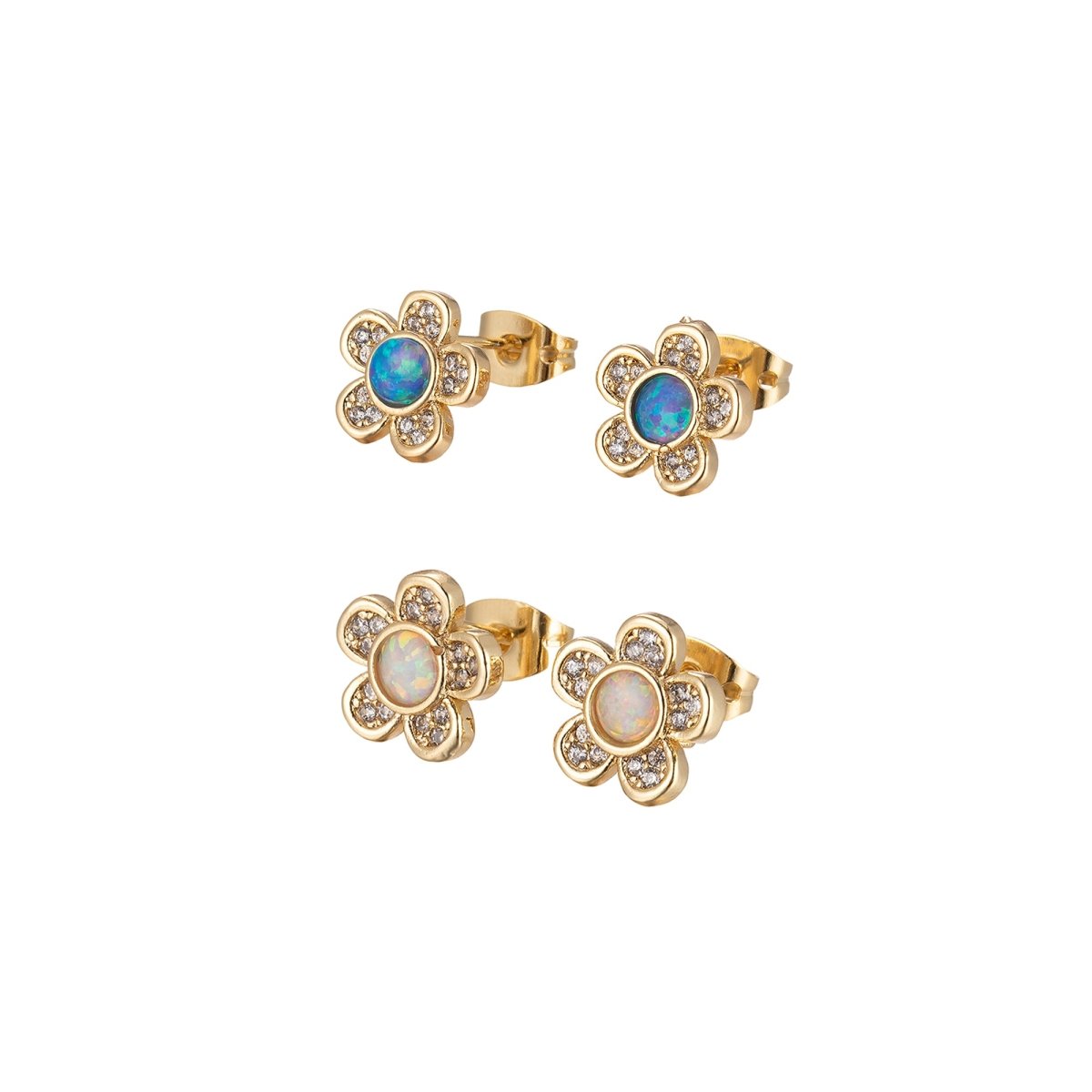 Mini Opal Daisy Stud Earring Cartilage Earring, Gold Flower stud, dainty gold Minimalist Jewelry Pushback stud L-515 L-516 - DLUXCA