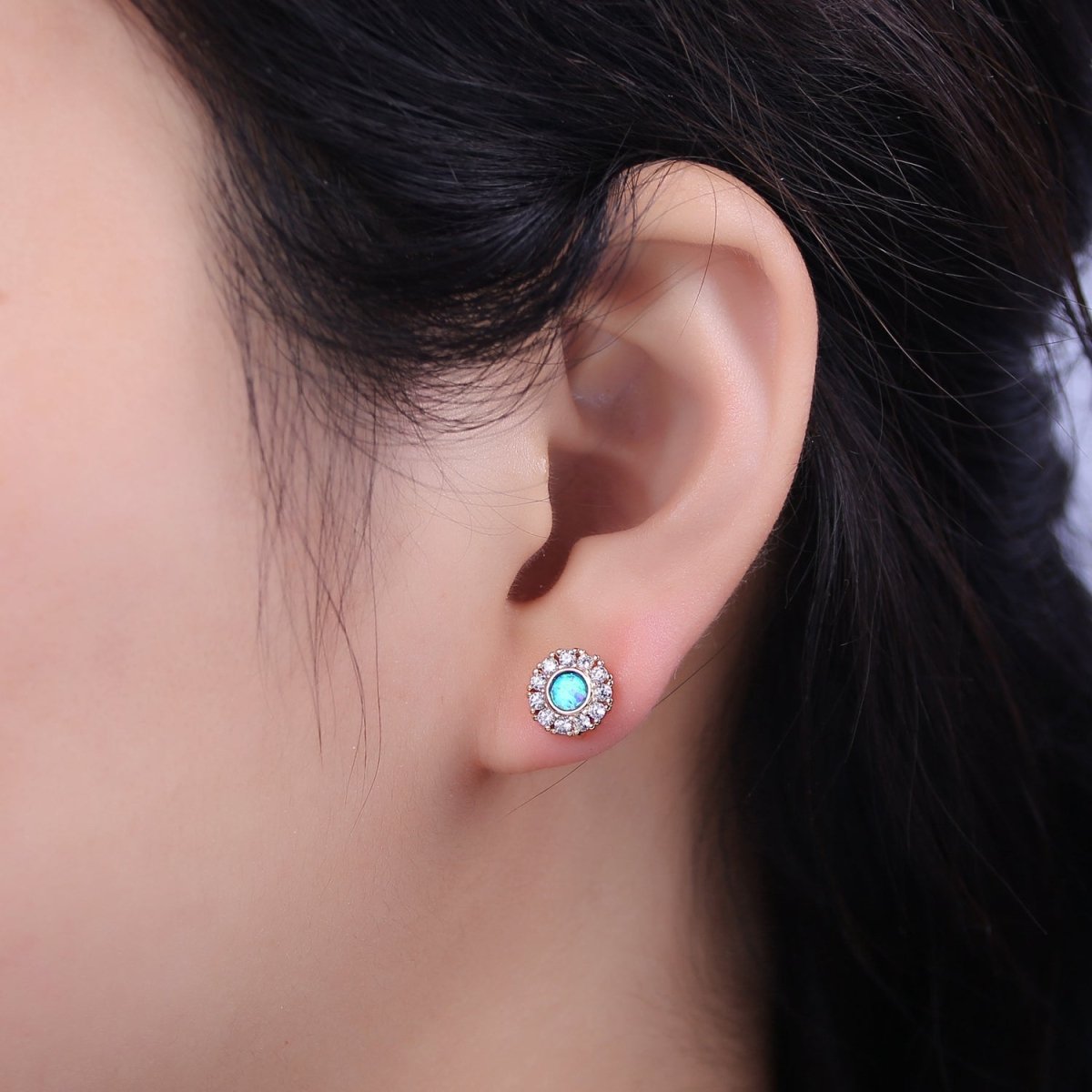Mini Opal Floral Stud Earring Cartilage Earring, Gold Flower stud, dainty gold Minimalist Jewelry Pushback stud L-614 L-613 - DLUXCA