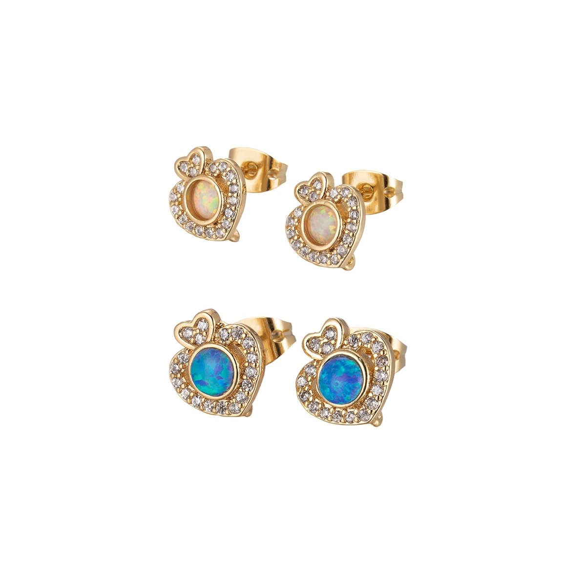 Mini Opal Heart Stud Earring Cartilage Earring, Gold Hear stud, dainty gold Minimalist earring Pushback stud L-513 L-514 - DLUXCA
