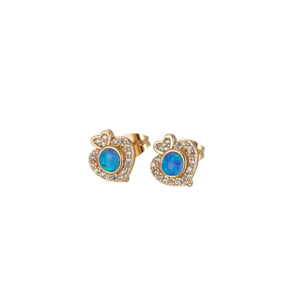 Mini Opal Heart Stud Earring Cartilage Earring, Gold Hear stud, dainty gold Minimalist earring Pushback stud L-513 L-514 - DLUXCA