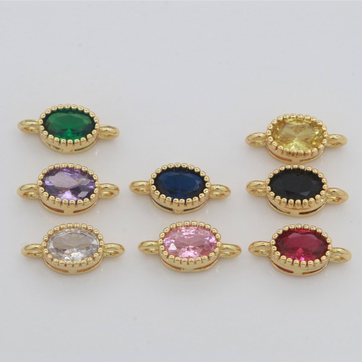 Mini Oval Charm Connector Cubic Geometry Cz Colorful Link Connector for Necklace Bracelet Earring Supply N-009 - N-016 - DLUXCA