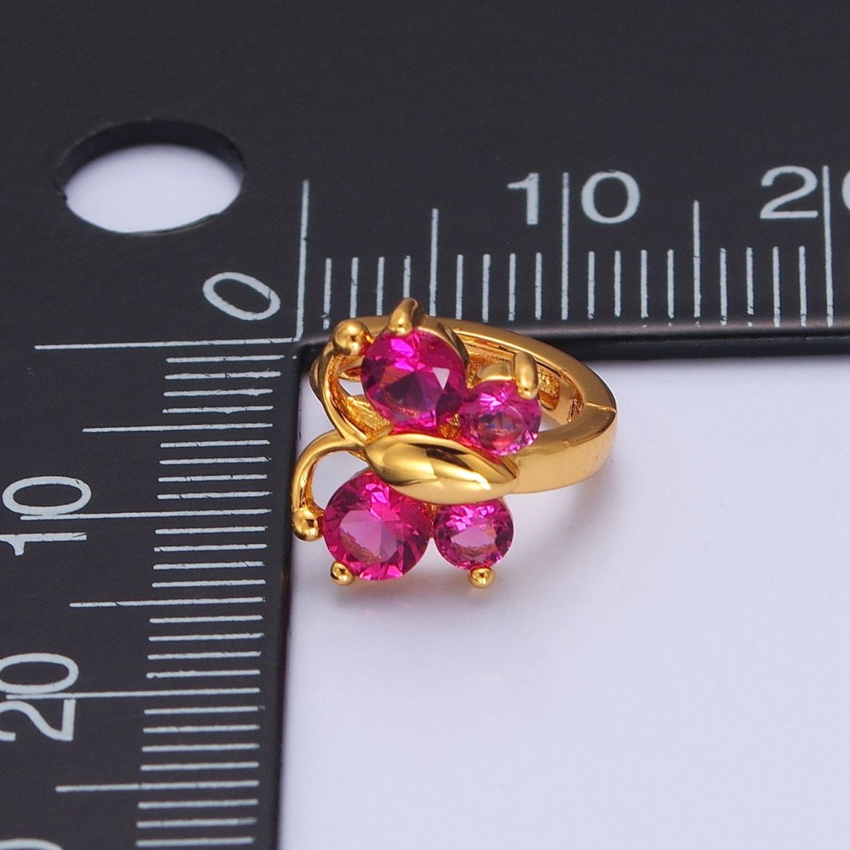 Mini Pink Butterfly Earring Gold Huggie Earring 24k Gold Filled T-453 - DLUXCA