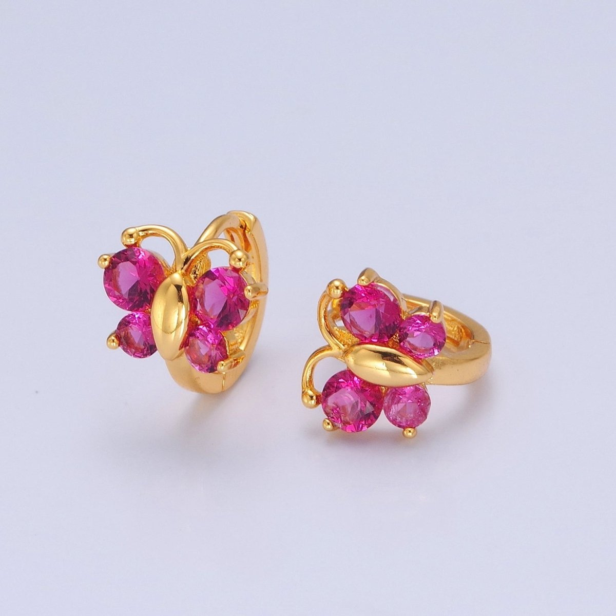 Mini Pink Butterfly Earring Gold Huggie Earring 24k Gold Filled T-453 - DLUXCA