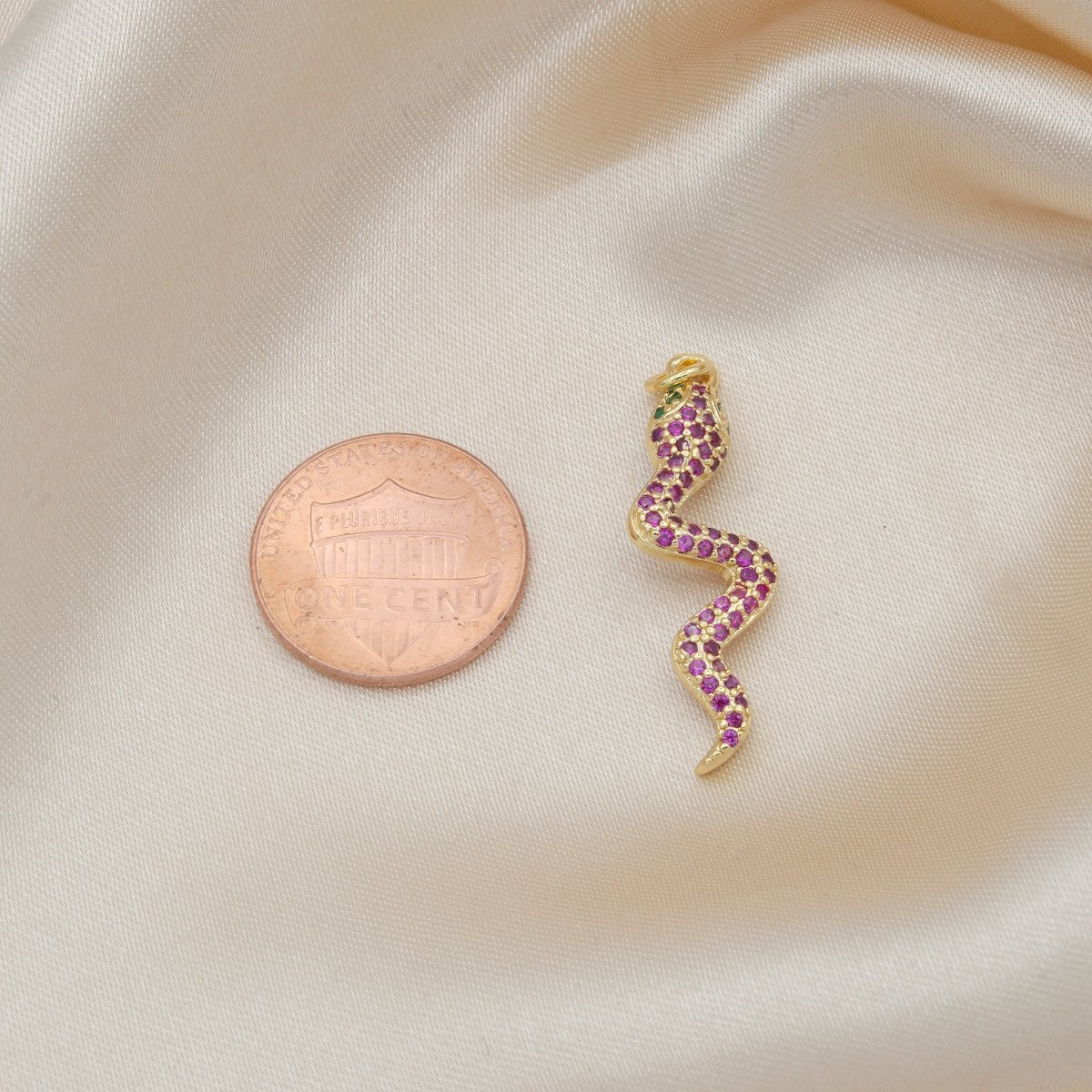 Mini Purple Crystal Baby Snake Charm CZ Tiny Gold Plated Reptile Animal Nature Charm Pendant GP-489 - DLUXCA