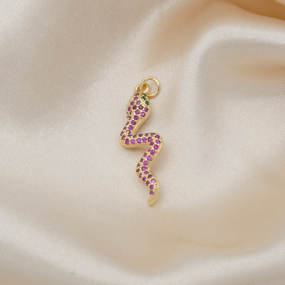 Mini Purple Crystal Baby Snake Charm CZ Tiny Gold Plated Reptile Animal Nature Charm Pendant GP-489 - DLUXCA