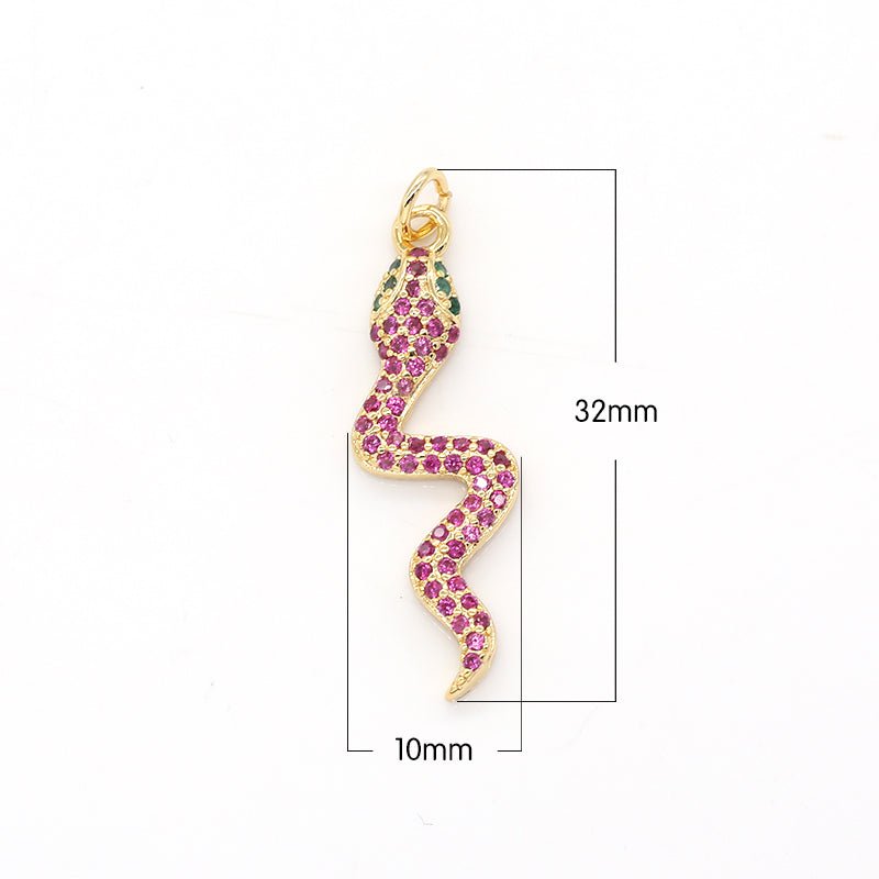 Mini Purple Crystal Baby Snake Charm CZ Tiny Gold Plated Reptile Animal Nature Charm Pendant GP-489 - DLUXCA