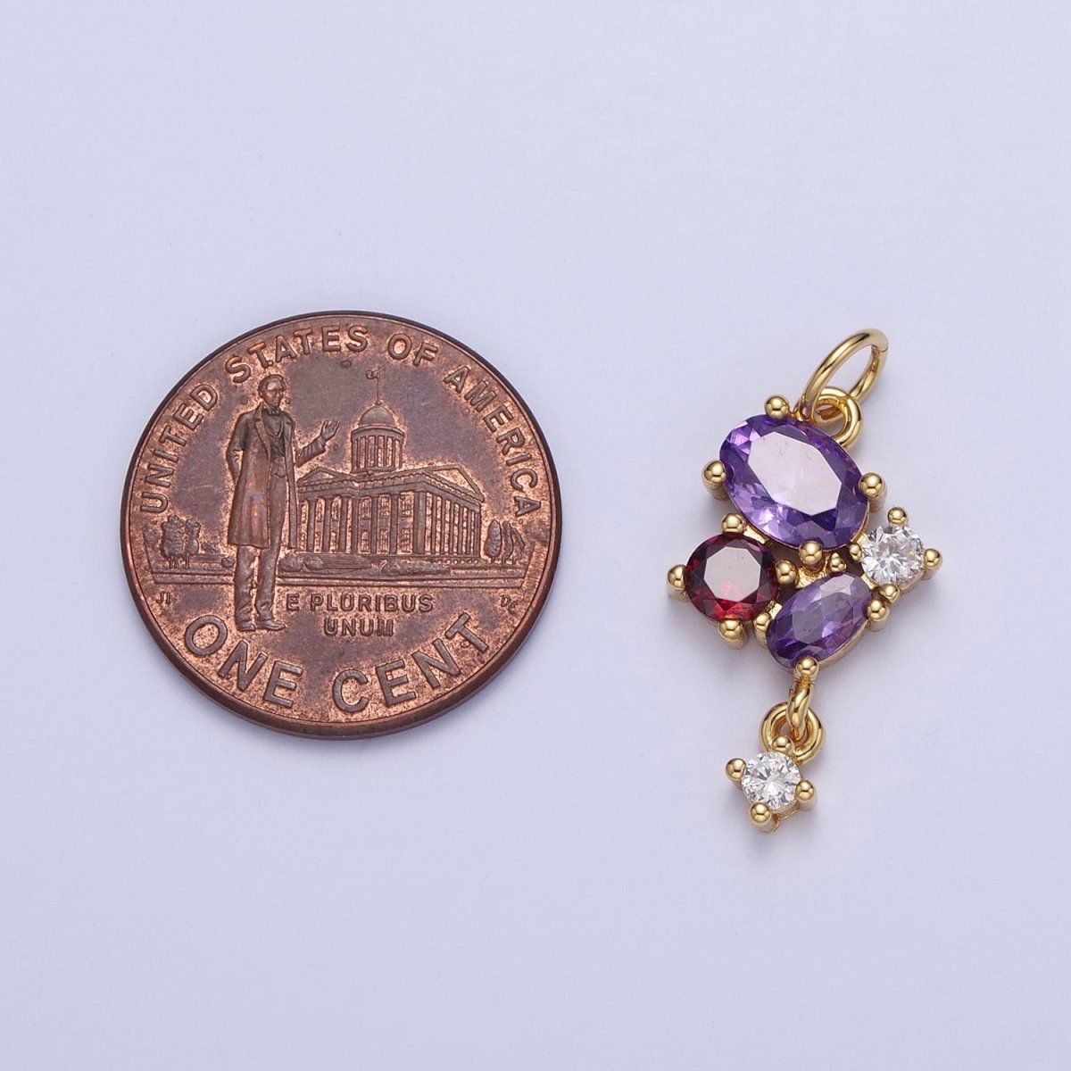 Mini Purple & Red Butterfly Mariposa Charm with Clear Cubic Zirconia Drop Jewelry Component | C-857 - DLUXCA