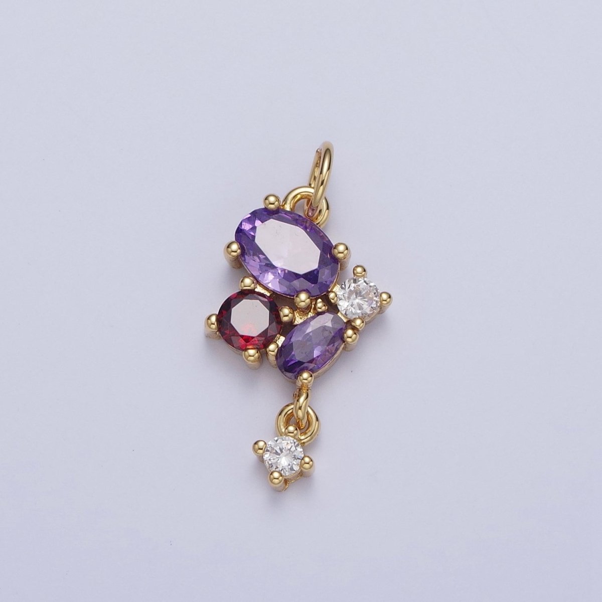 Mini Purple & Red Butterfly Mariposa Charm with Clear Cubic Zirconia Drop Jewelry Component | C-857 - DLUXCA