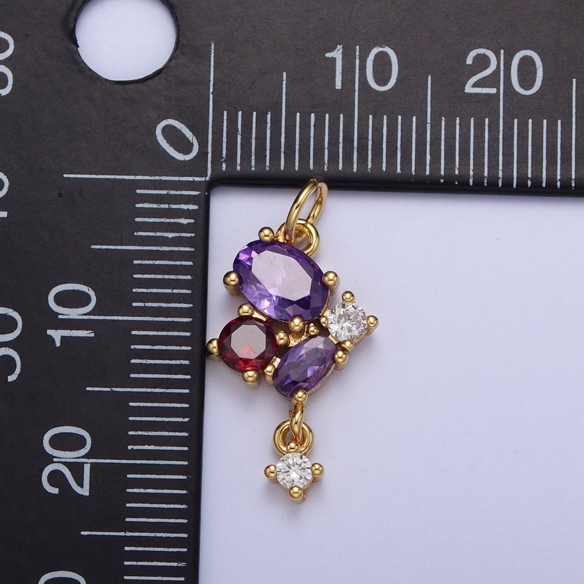 Mini Purple & Red Butterfly Mariposa Charm with Clear Cubic Zirconia Drop Jewelry Component | C-857 - DLUXCA