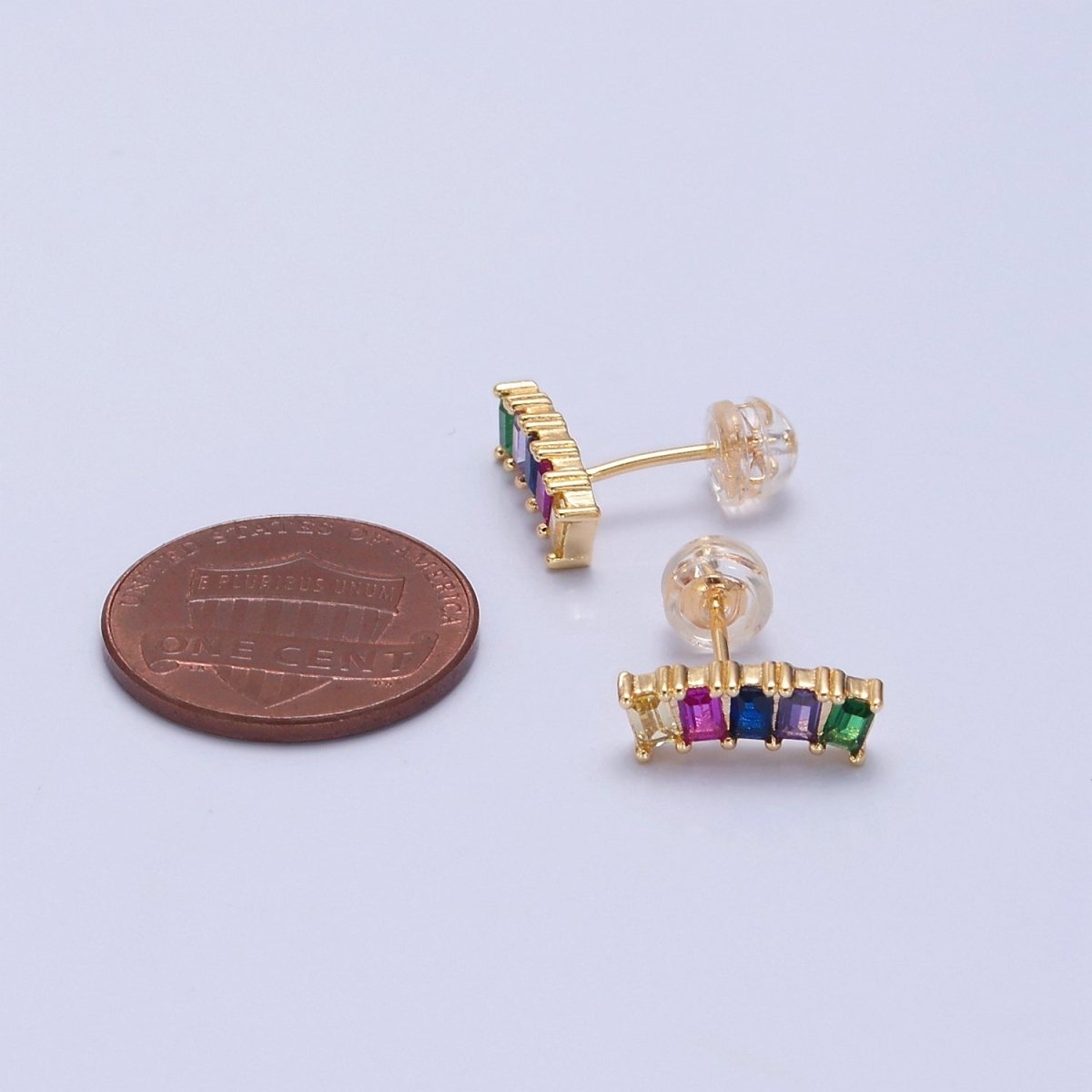 Mini Rainbow Baguette Cz Stud Earring T-390 - DLUXCA