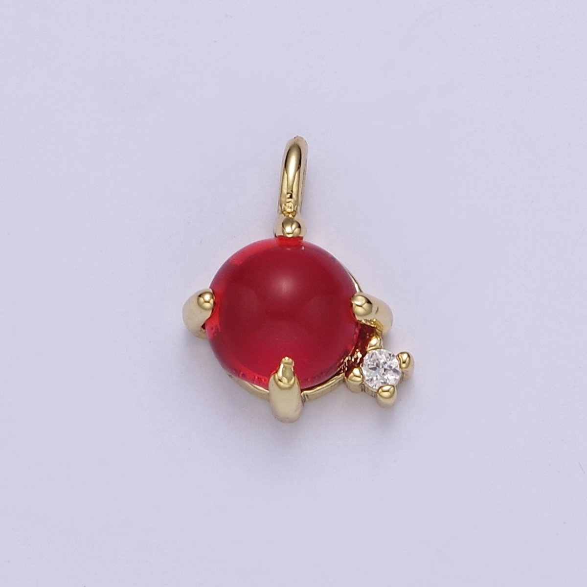 Mini Red Ball Charm with Clear Cubic Zirconia J-434 - DLUXCA