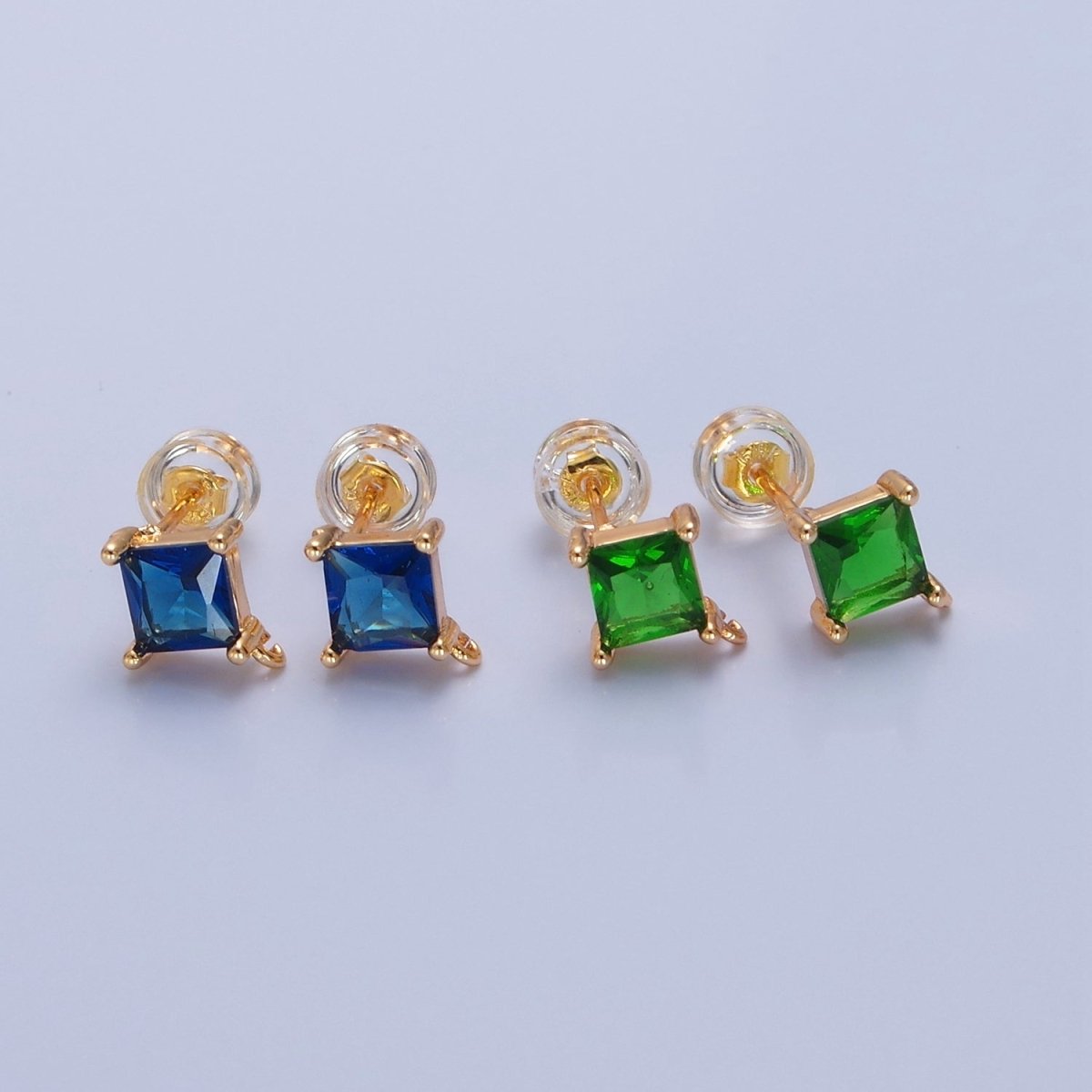 Mini Rhombus Stud Earring Pink Green Blue Clear CZ Stone with Open Link for Charm L-738 L-766 L-767 L-768 - DLUXCA