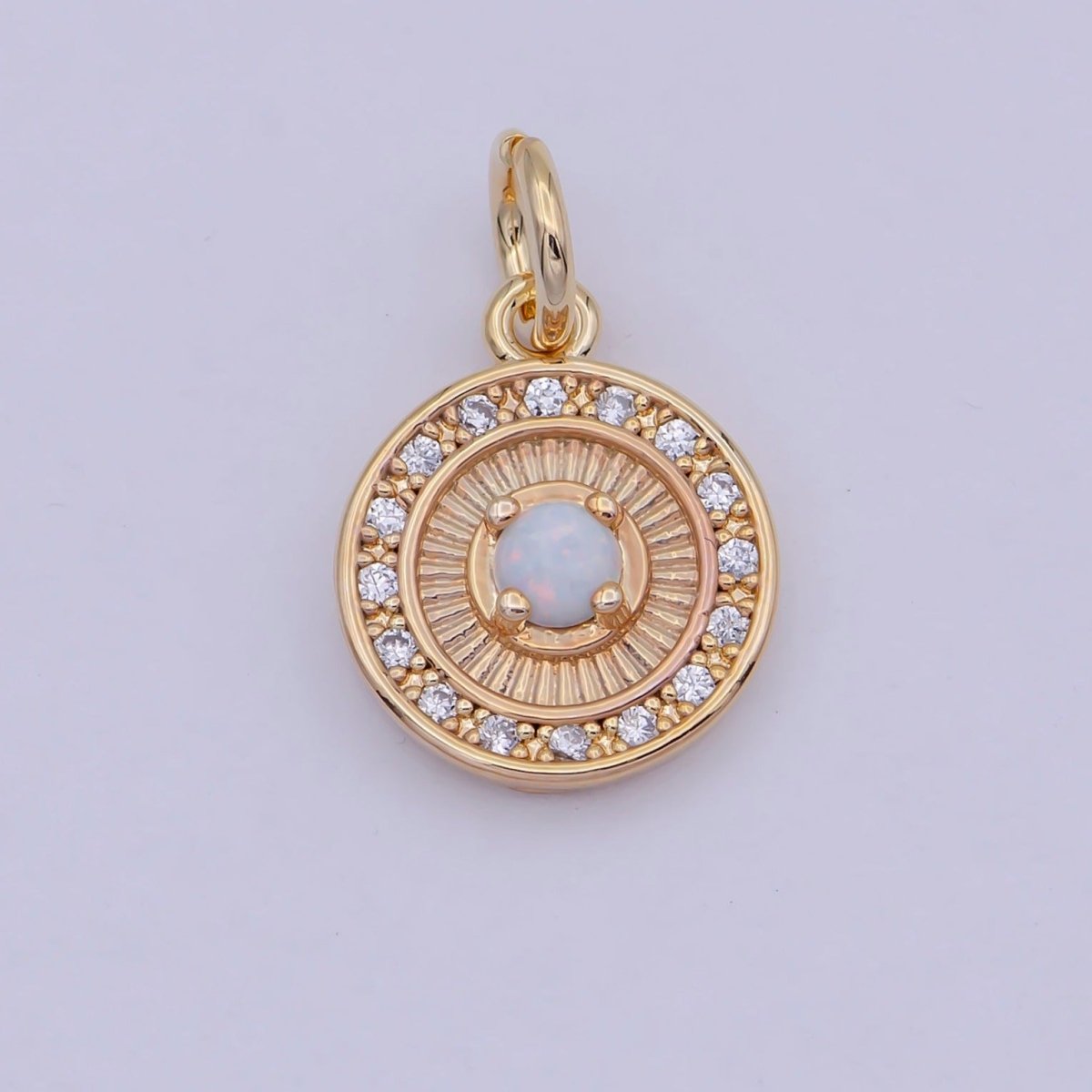 Mini Round Charm with Opal Stone 18K Gold Filled Coin Pendant for Minimalist Jewelry N-909 - DLUXCA