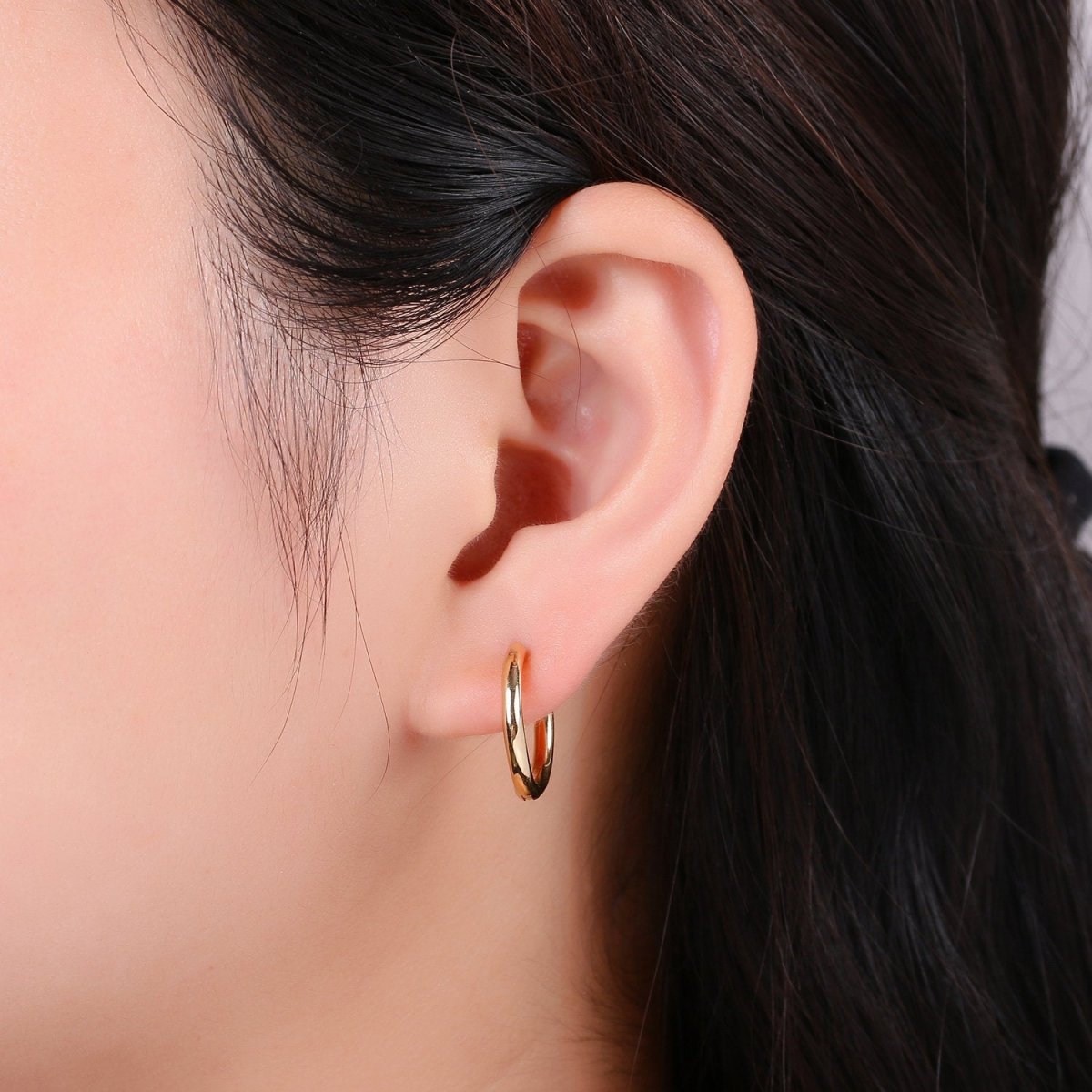 Mini Round hoop earrings, 18mm, 14K gold plated brass, Nickel free, Earrings making, Simple Round hoop 1 pair 18mm hoops - DLUXCA