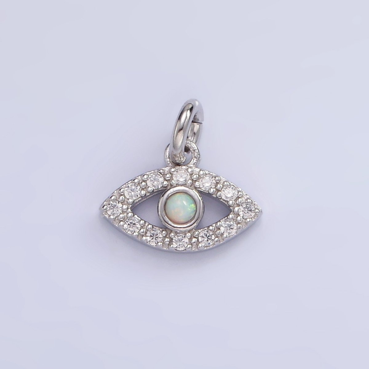 Mini S925 Sterling Silver Evil Eye Charm with Clear Opal Stone | SL-476 - DLUXCA