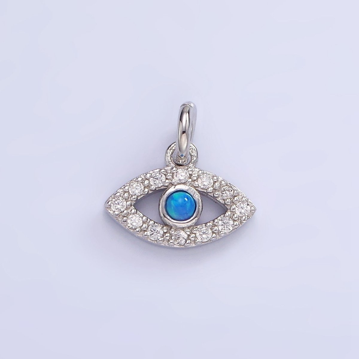Mini S925 Sterling Silver Evil Eye Charm with Clear Opal Stone | SL-476 - DLUXCA