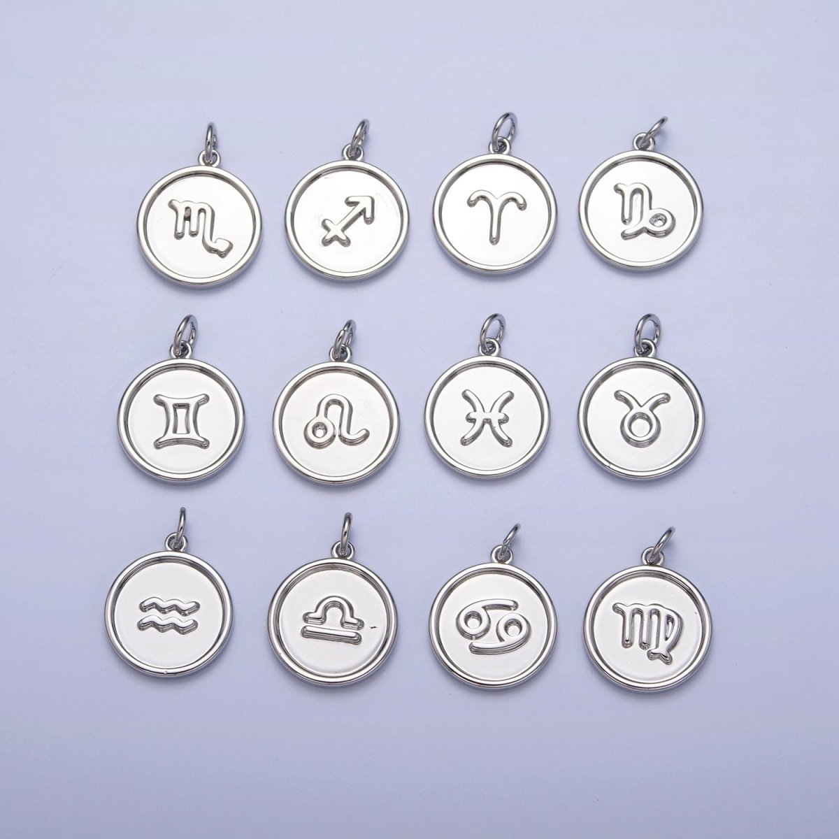 Mini Silver Coin Disc Zodiac Charm Dainty Astrological Zodiac Signs Add on Charm W-240~W-251 - DLUXCA