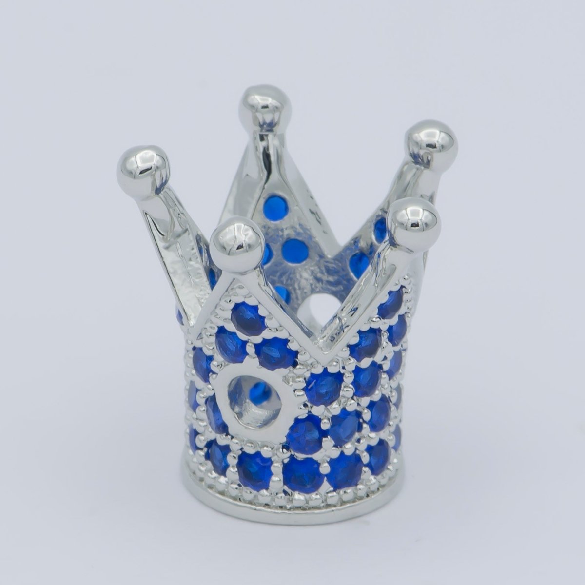 Mini Silver Crown Beads Blue CZ Crystal Small Simple King Queen Crown Model Jewelry Making Beads B-565 - DLUXCA