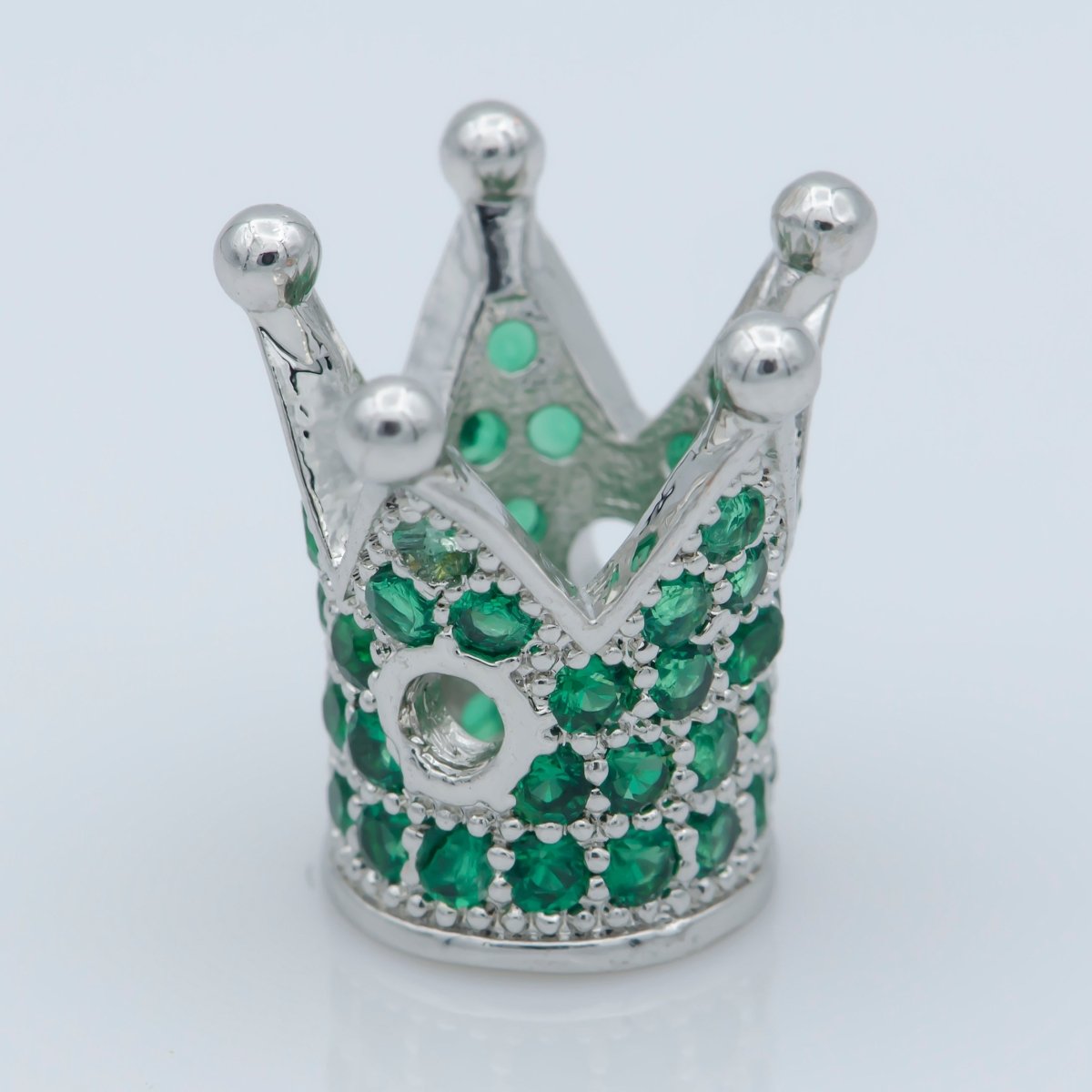 Mini Silver Crown Beads CZ Green Crystal Small Simple King Queen Crown Model Jewelry Making Beads B-567 - DLUXCA