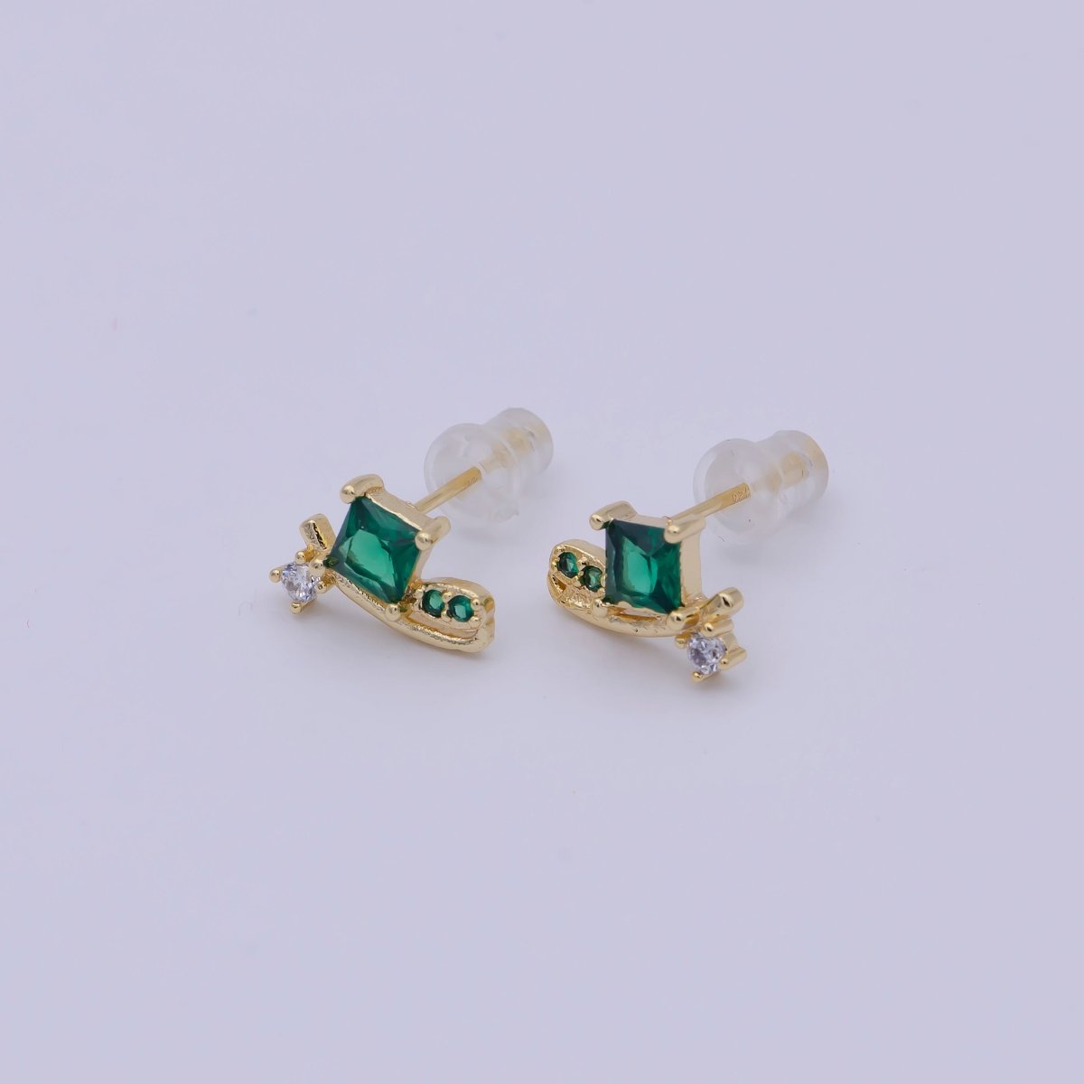 Mini Snail Stud Earring with Green CZ Stone Q-163 - DLUXCA