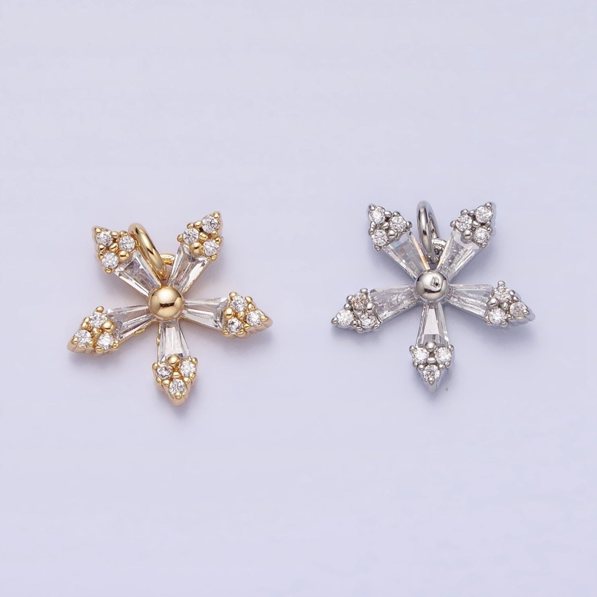 Mini Snow Flake Charm Clear Baguette Winter Pendant Jewelry Inspired in gold, silver AC506 AC507 - DLUXCA