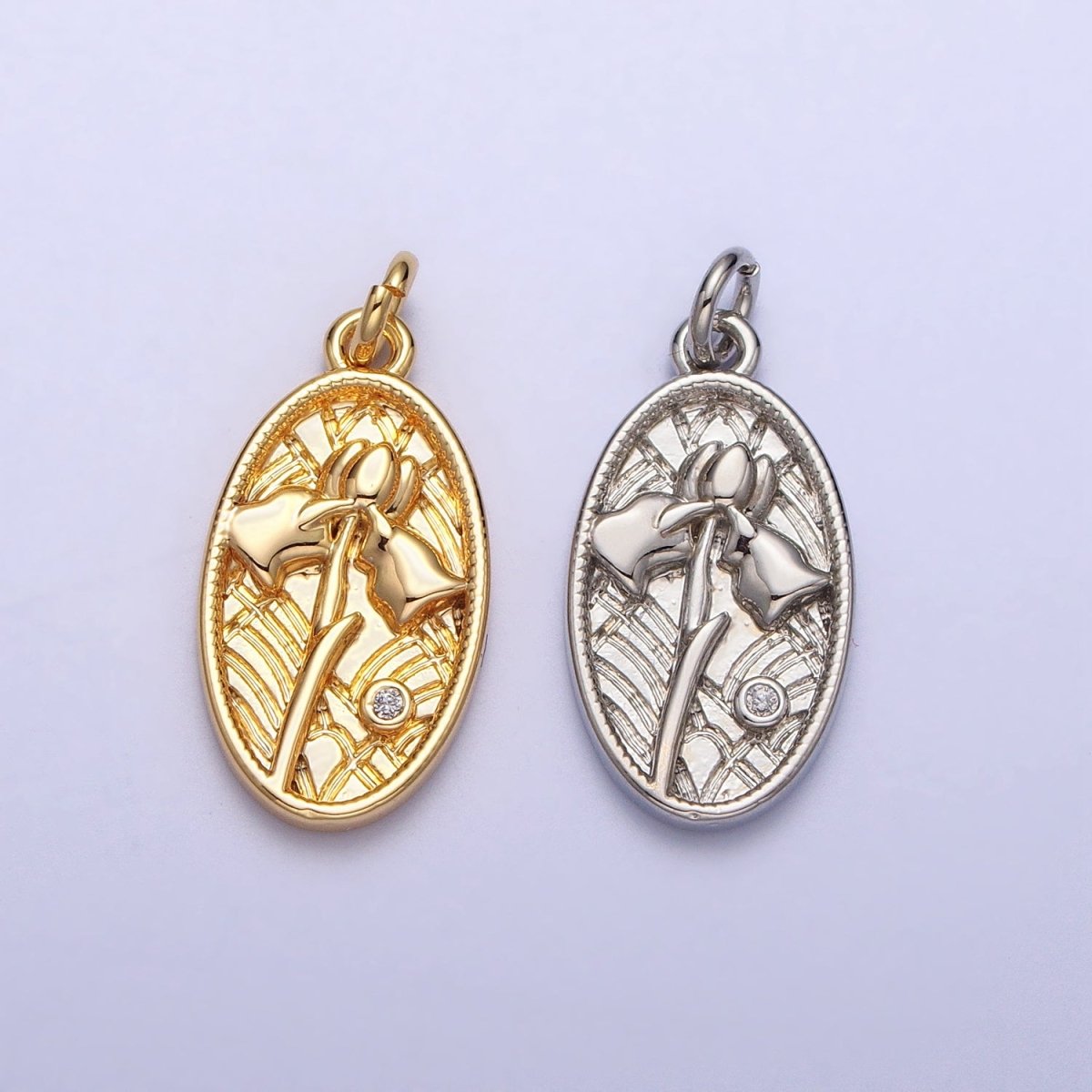 Mini Snowdrop January Birth Flower Textured Oval Charm in Gold & Silver | AC284 AC285 - DLUXCA