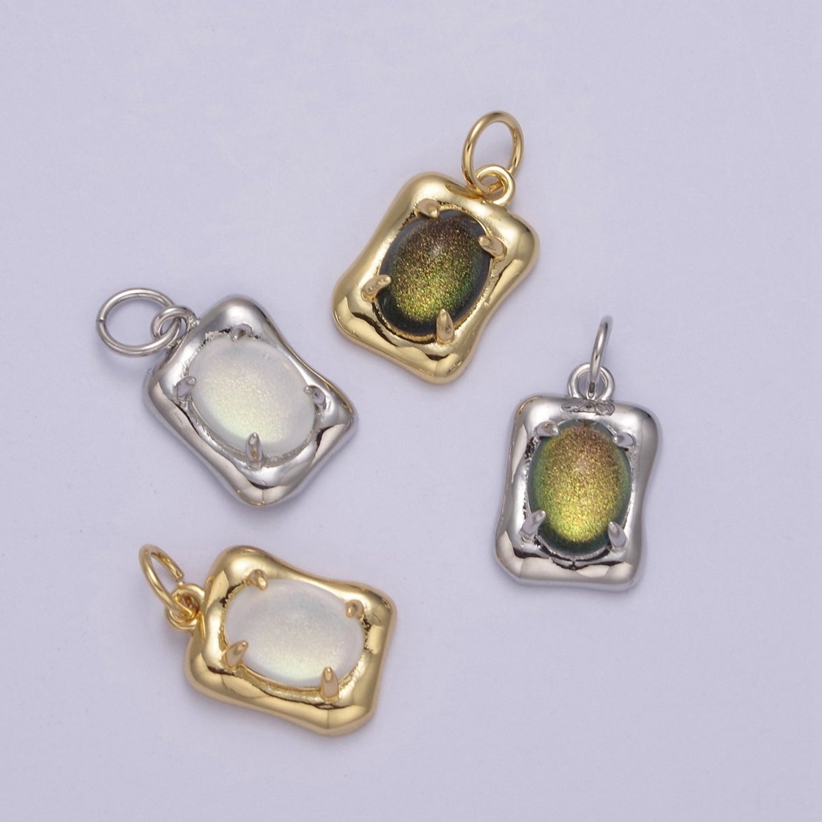 Mini Square Tag with Opal Stone for Minimalist Jewelry N-460 - N-463 - DLUXCA