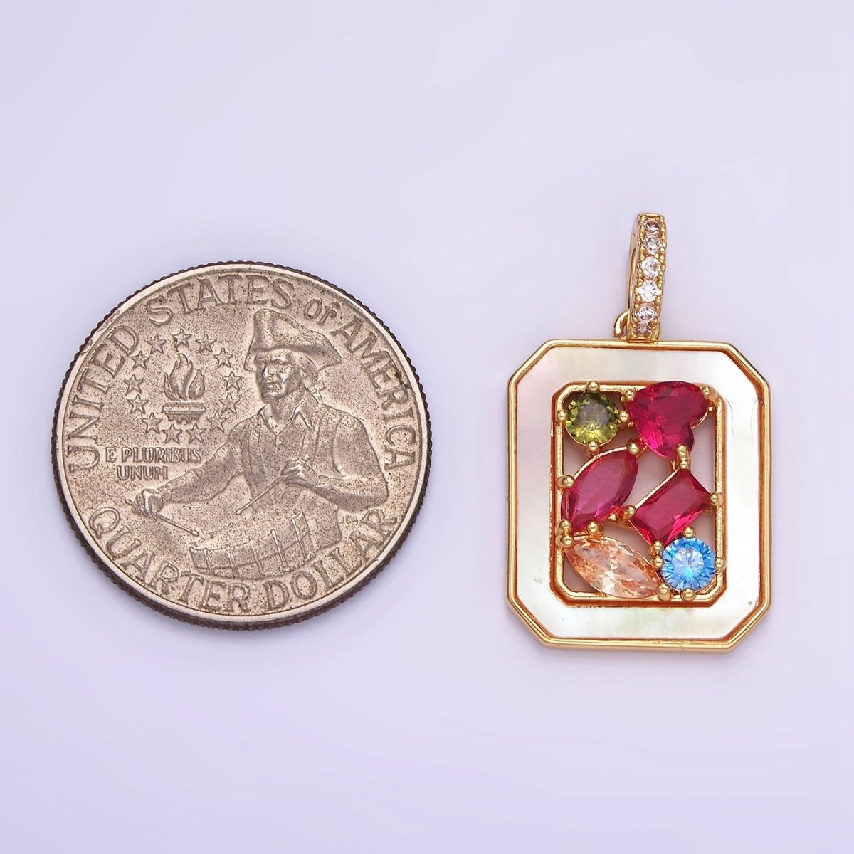 Mini Tag Charm 14K Gold Filled Pearl Square Charm with Colorful CZ Stone AA1196 - DLUXCA
