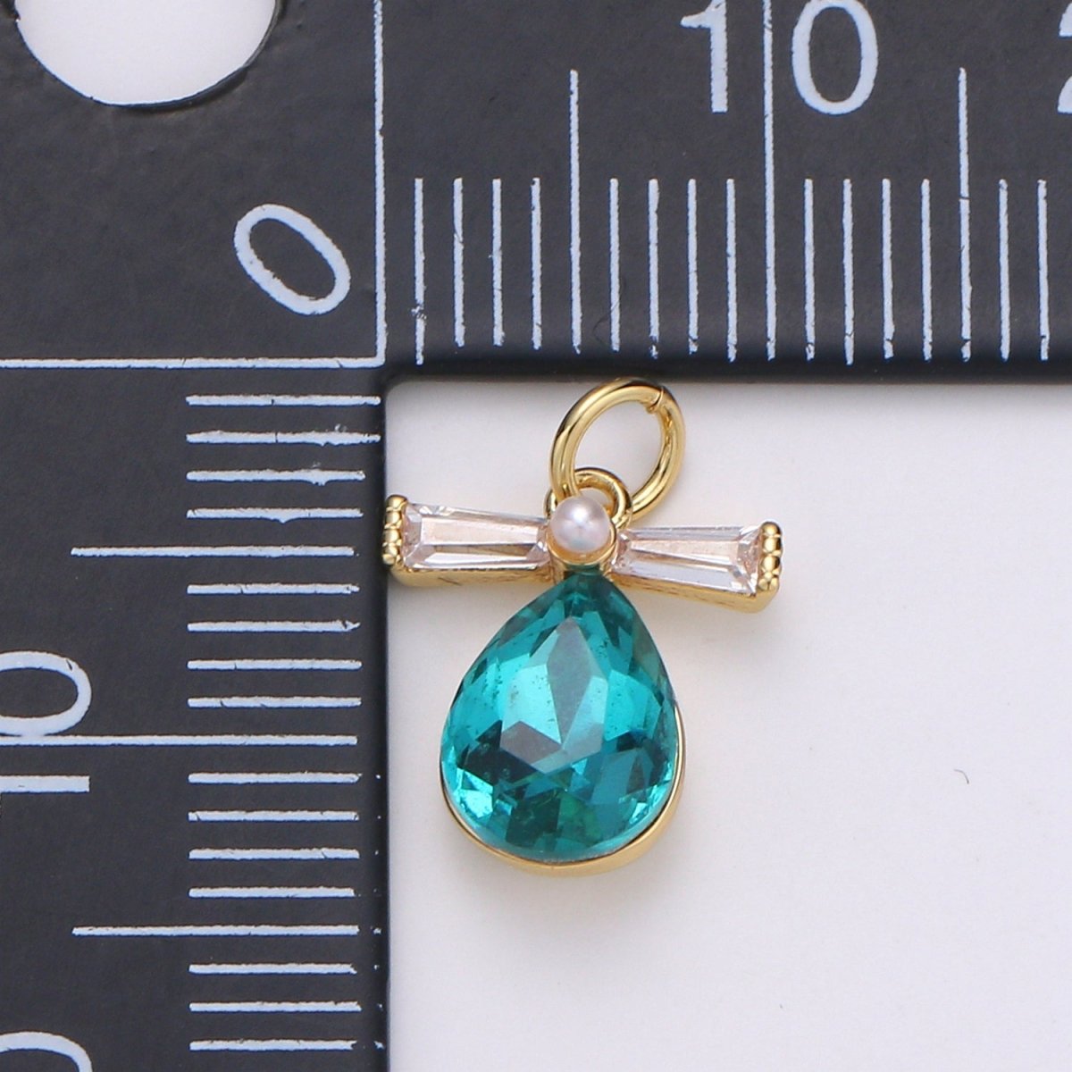 Mini Tear Drop Green CZ Stone for Add on Charm Necklace Earring Bracelet Component N-914 - DLUXCA