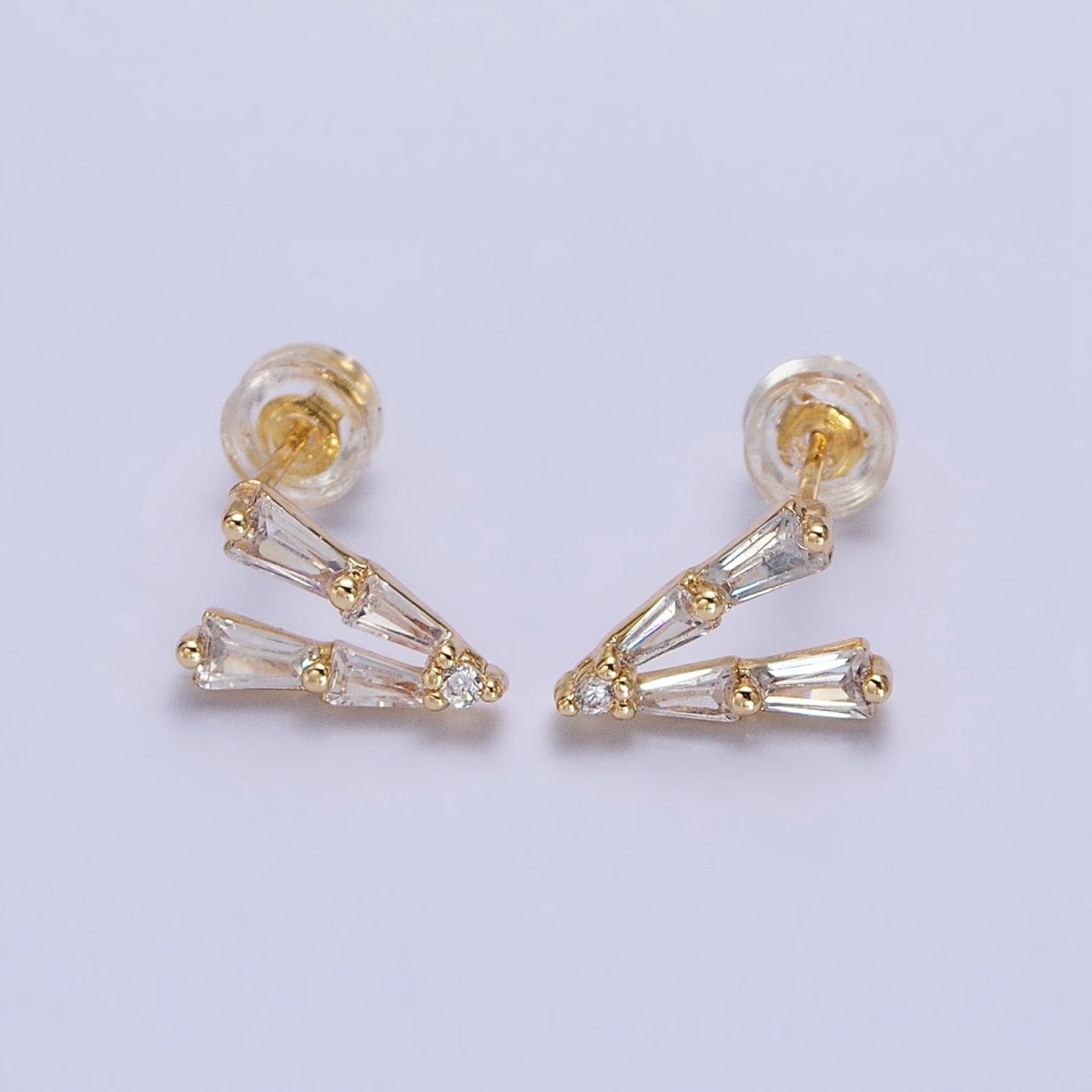 Mini V shaped Baguette Stud Earring in Gold Silver AB593 AB962 - DLUXCA