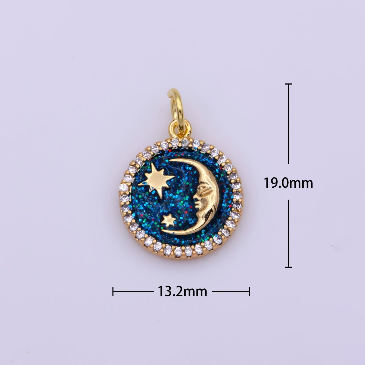 Mini White Blue Celestial Charm Enamel Moon and Star Charms with Micro Pave Coin Base Moon Charms Jewelry Supplies N-204 N-205 - DLUXCA