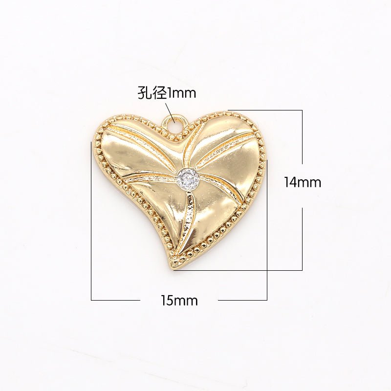 Mini Zirconia on Curvy Golden Heart Charm CZ Gold Geometric Love Valentine Heart Charm Pendant GP-539 - DLUXCA