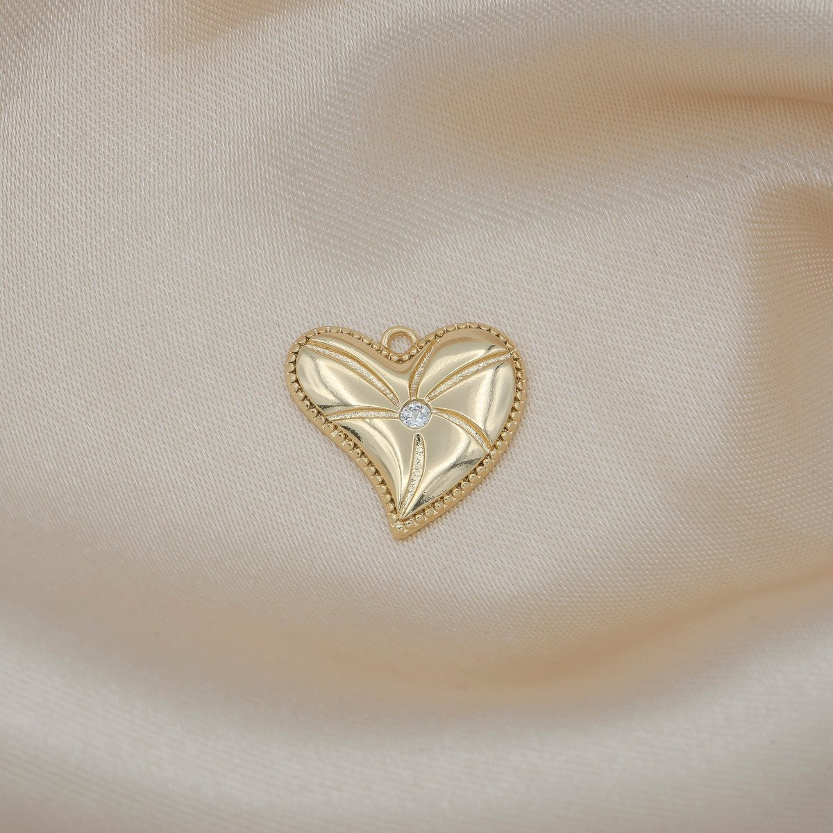 Mini Zirconia on Curvy Golden Heart Charm CZ Gold Geometric Love Valentine Heart Charm Pendant GP-539 - DLUXCA