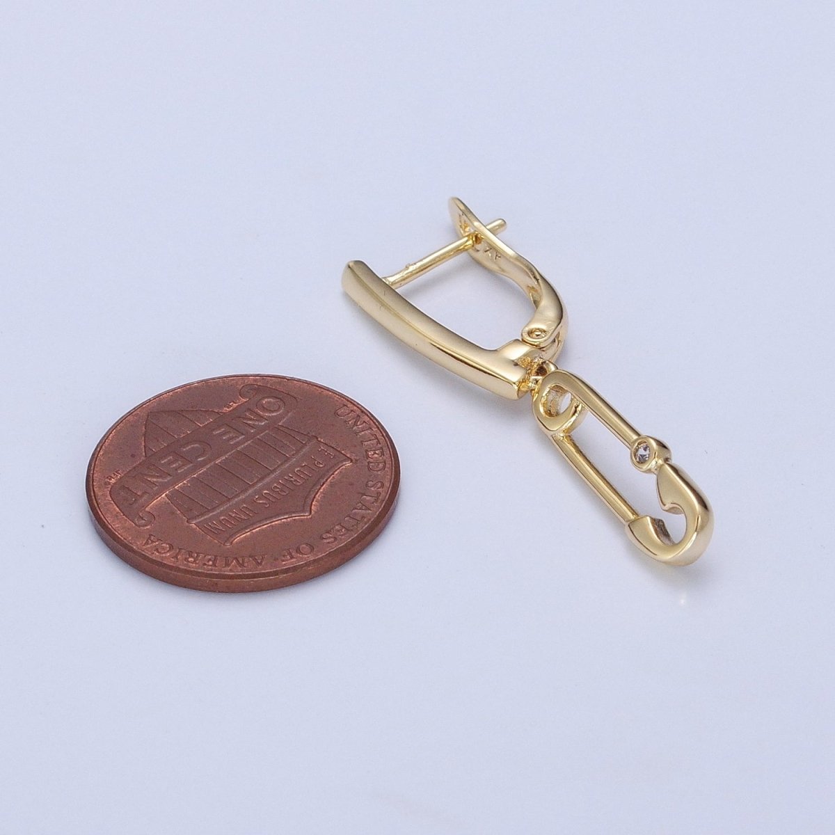 Minimalist 14K Gold Filled Paperclip Charm Drop English Lock Earrings P-378 - DLUXCA