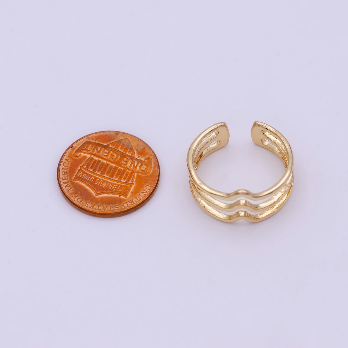 Minimalist 16K Gold Filled Geometric Statement Adjustable Stacking Ring Chevron Ring | U-392 - DLUXCA