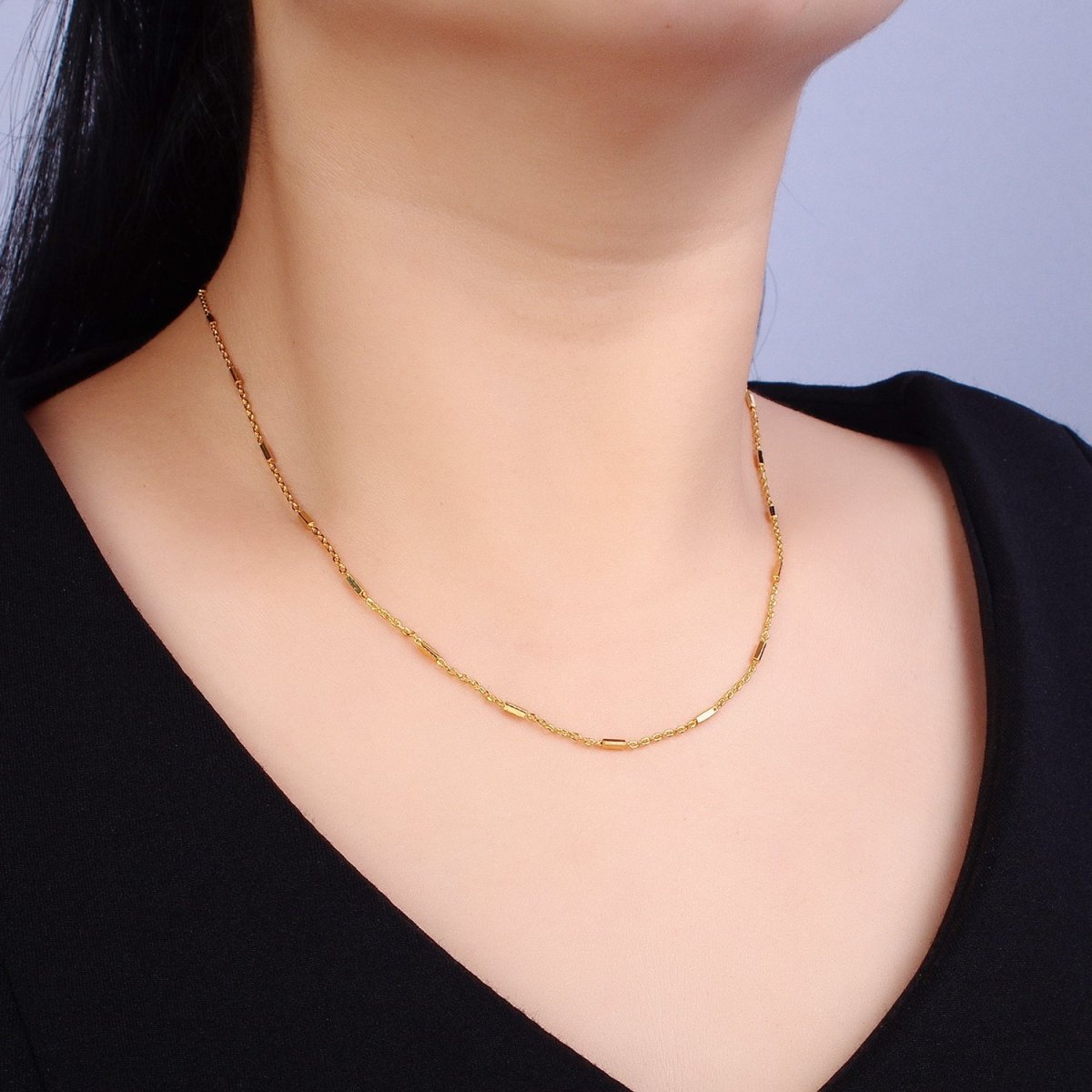 Minimalist 17.75 Inches Cable Long Tube Gold Chain Necklace | WA-1544 Clearance Pricing - DLUXCA