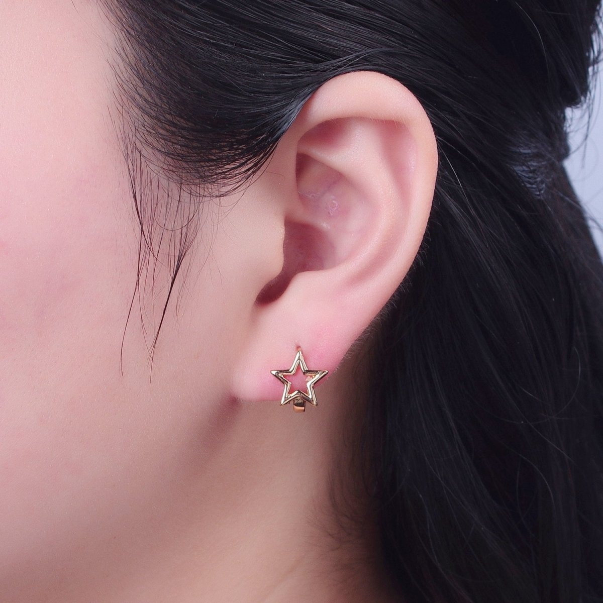 Minimalist 24K Gold Filled Celestial Star Huggie Hoops Earrings P-425 - DLUXCA
