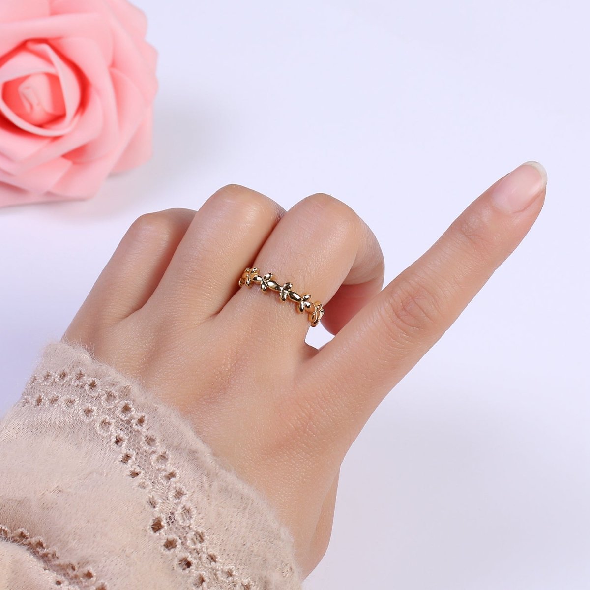 Minimalist 24K Gold Filled Geometric Abstract Bubble Adjustable Ring S-362 - DLUXCA
