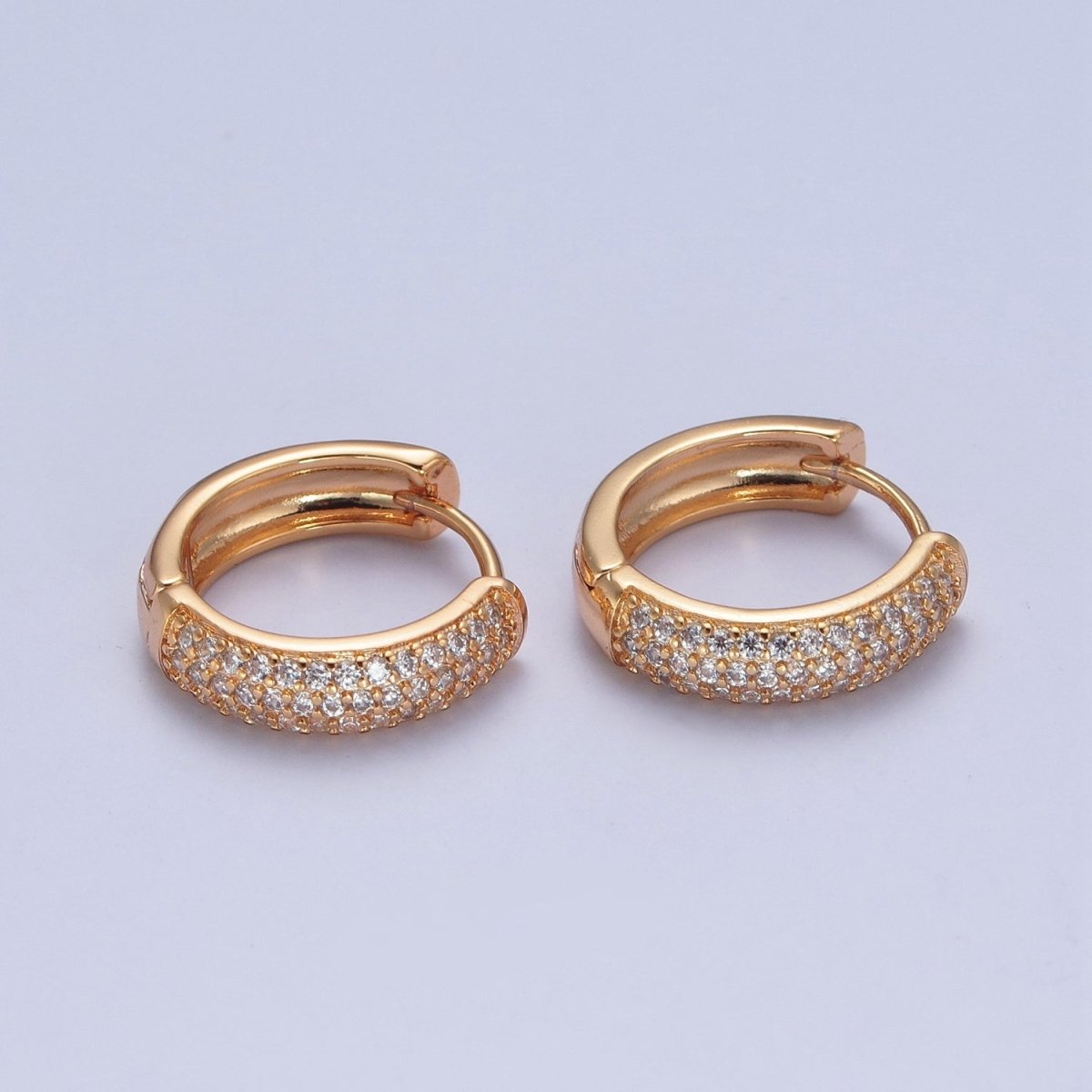 Minimalist 24K Gold Filled Micro Pave Clear Cubic Zirconia 14x15mm Huggie Hoops Earrings P-406 - DLUXCA