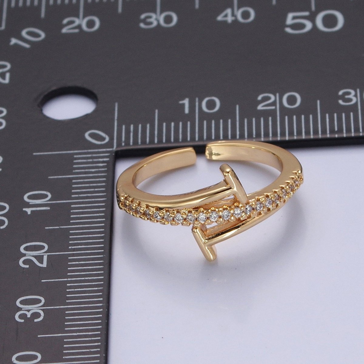 Minimalist 24K Gold Filled Micro Pave CZ Open T Ring in Silver & Gold O-2285 O-2286 - DLUXCA