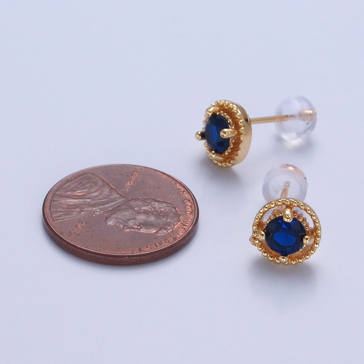 Minimalist 24K Gold Filled Multicolor Round Cubic Zirconia Stud Earrings, V423-V31 - DLUXCA