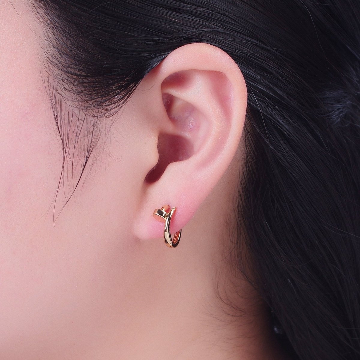 Minimalist 24K Gold Filled Needle Earring Huggie Hoop Earrings P-403 - DLUXCA
