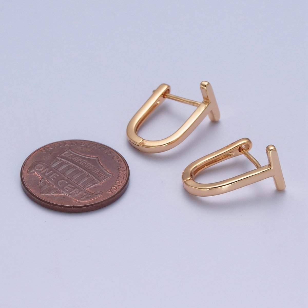 Minimalist 24K Gold Filled T Bar U Shaped Huggie Hoop Earrings P-420 - DLUXCA