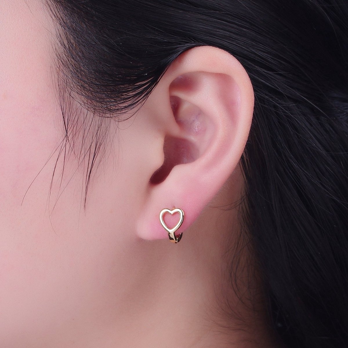 Minimalist 24K Gold Filled Valentine Love Heart Huggie Hoops Earrings P-338 - DLUXCA