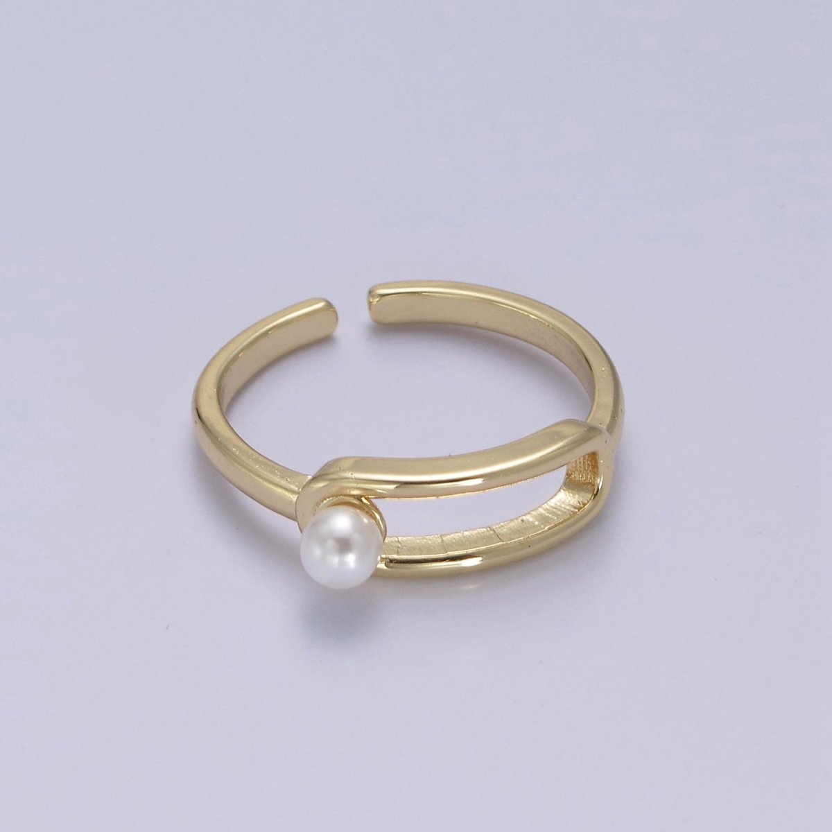 Minimalist 24K Gold Filled White Pearl Ring, Double Belt Buckle Adjustable Ring in Gold & Silver S-348 S-349 - DLUXCA