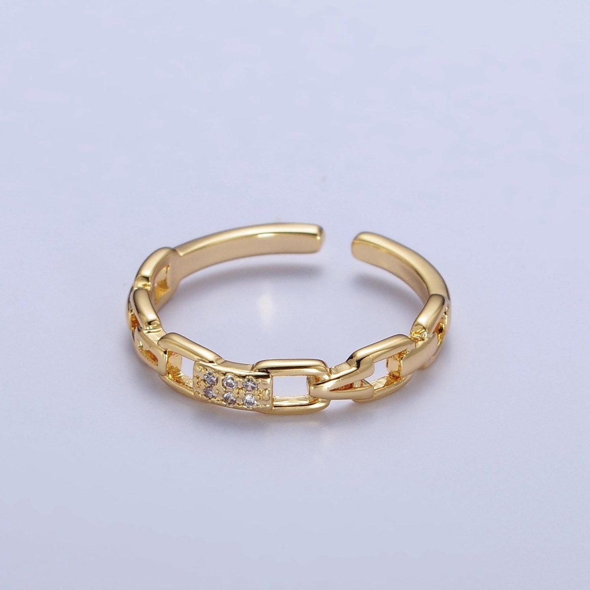 Minimalist Cable Chain Link Micro Paved Cubic Zirconia Adjustable Ring | X-590 - DLUXCA