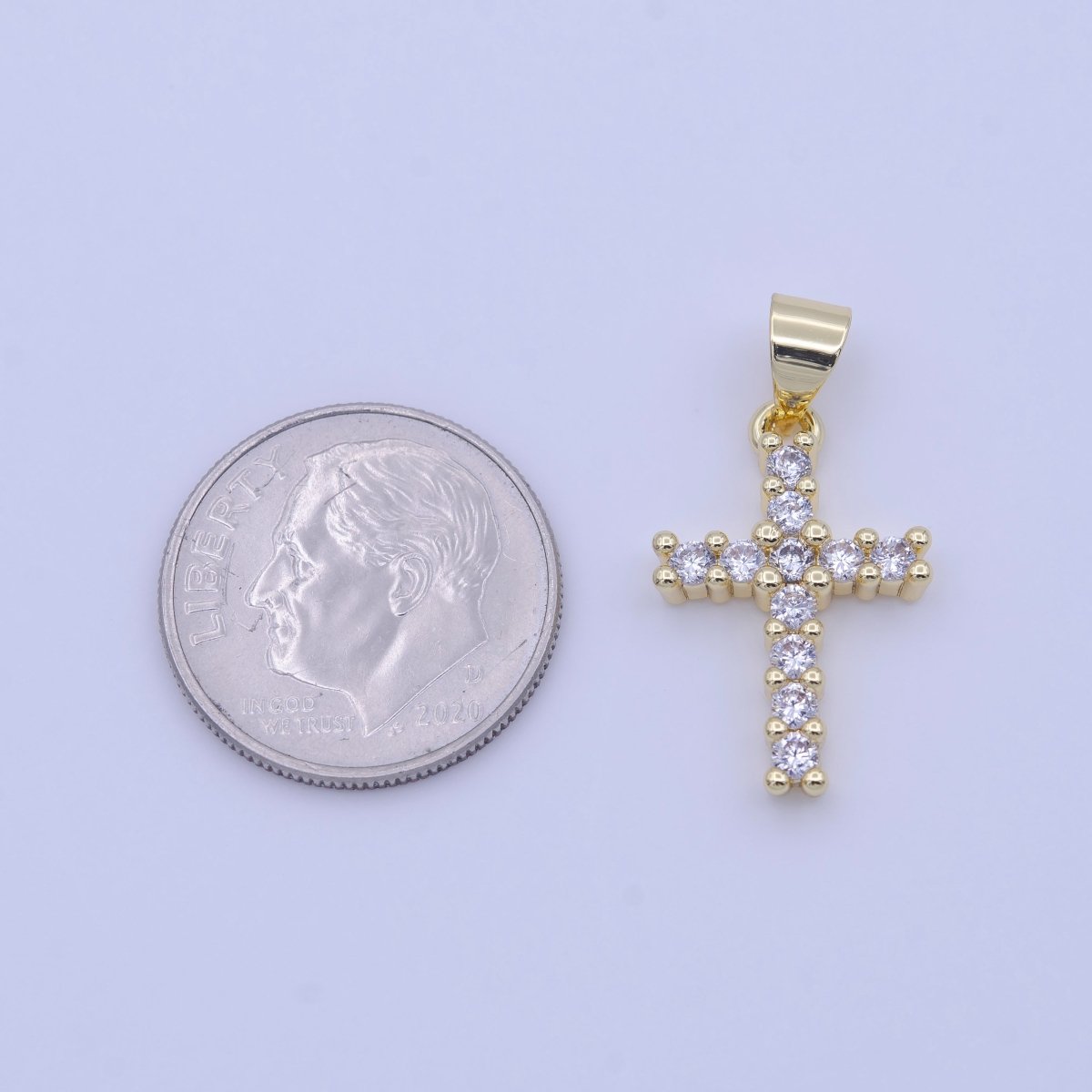 Minimalist Clear CZ Religious Cross Gold 23.5mm Pendant H-246 - DLUXCA