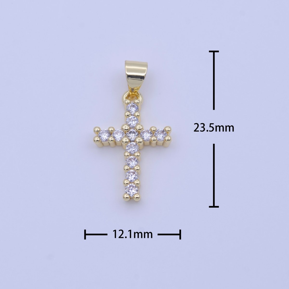 Minimalist Clear CZ Religious Cross Gold 23.5mm Pendant H-246 - DLUXCA