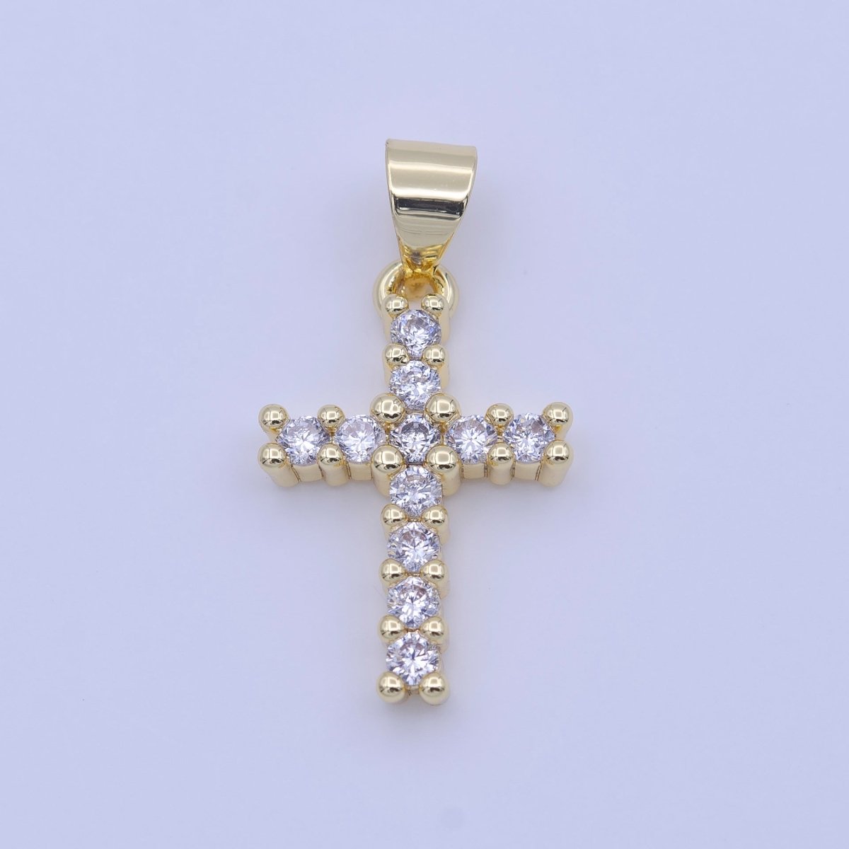 Minimalist Clear CZ Religious Cross Gold 23.5mm Pendant H-246 - DLUXCA