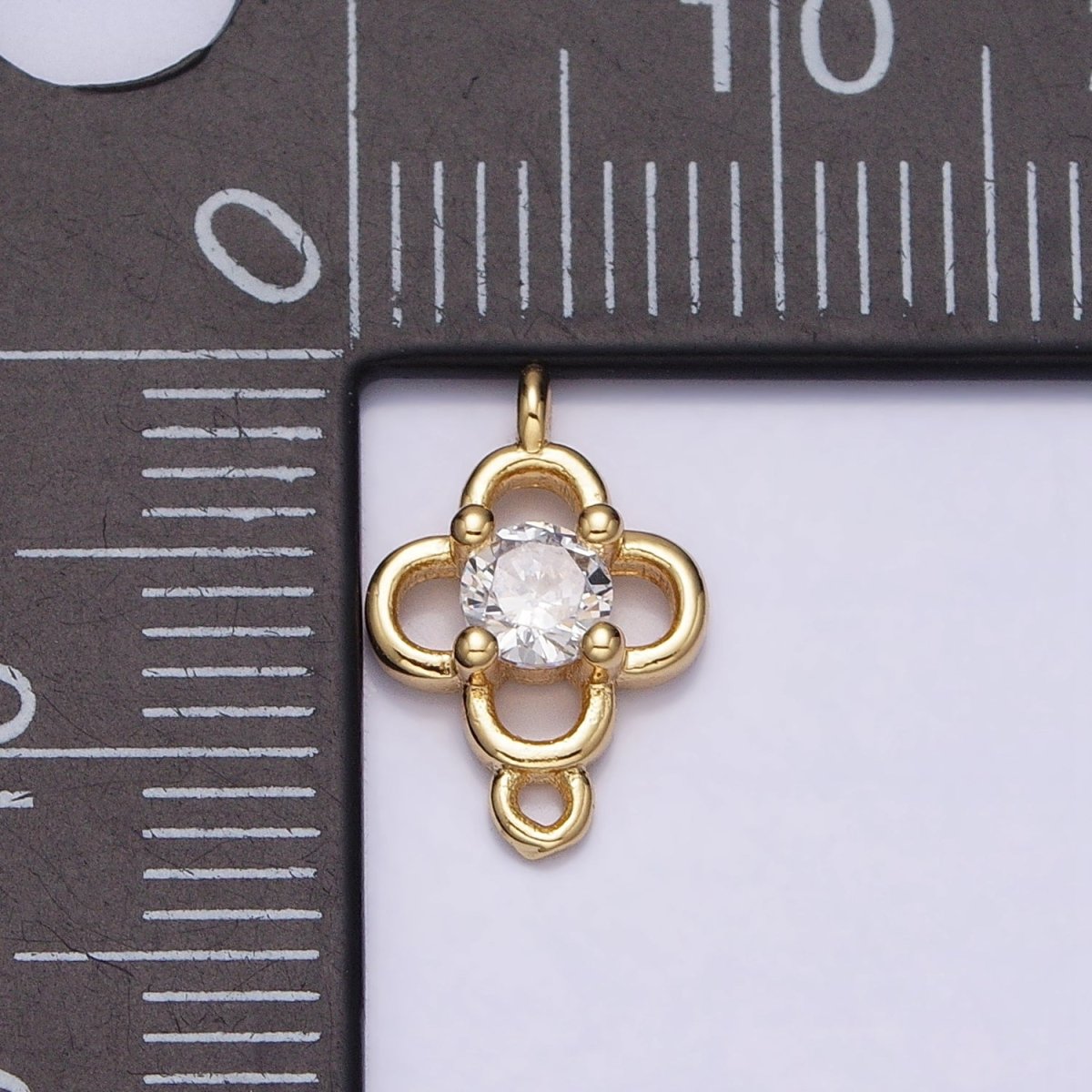 Minimalist Clear CZ Round Clover Quatrefoil Connector in Gold & Silver | AA966 AA967 - DLUXCA